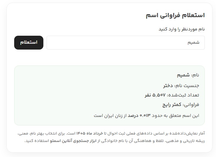 انتخاب اسامی خاص و تک بر اساس میزان فراوانی و ثبت